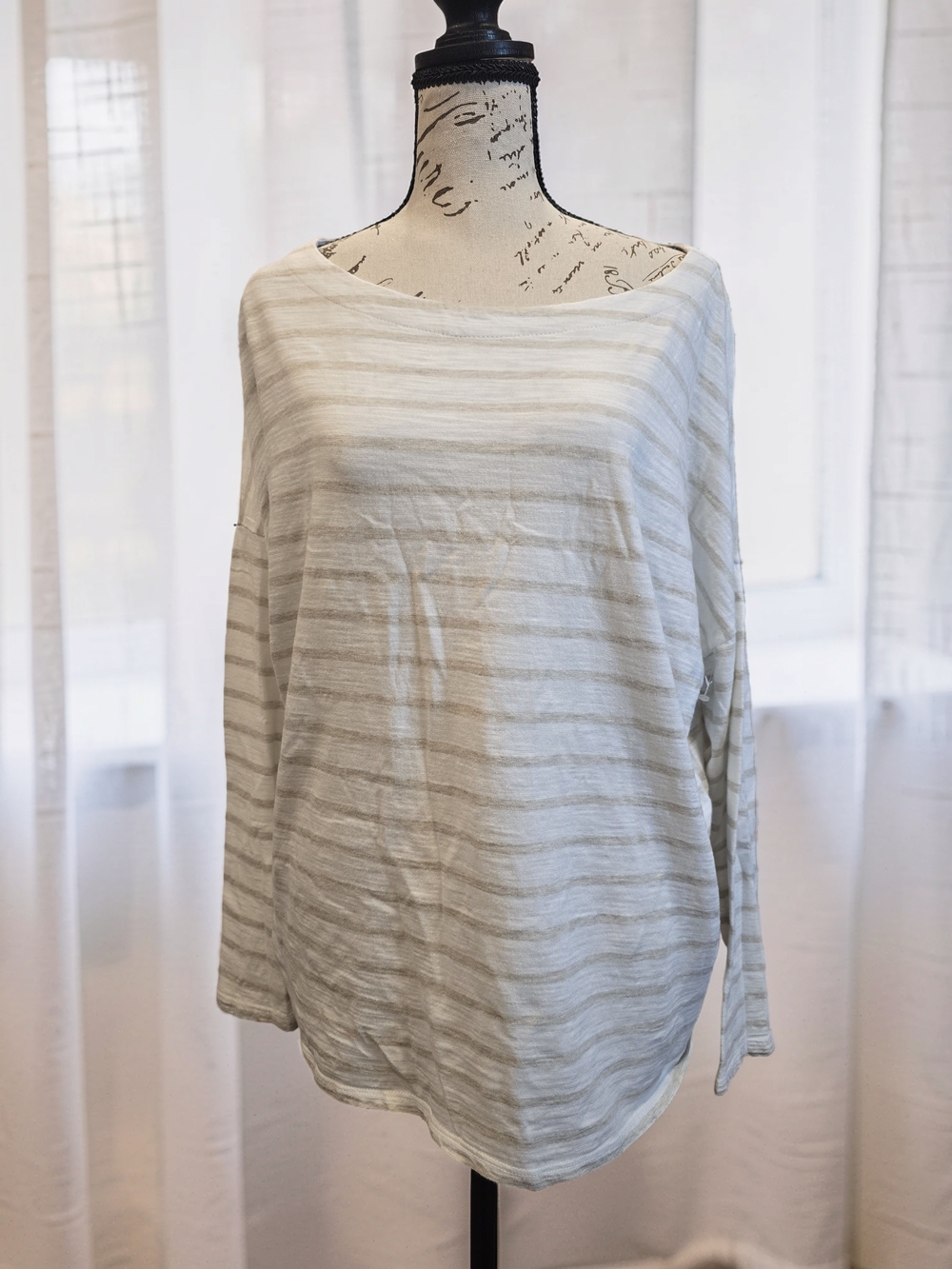 J. Jill Striped Slub Knit Long Sleeve Top Cream Tan XL